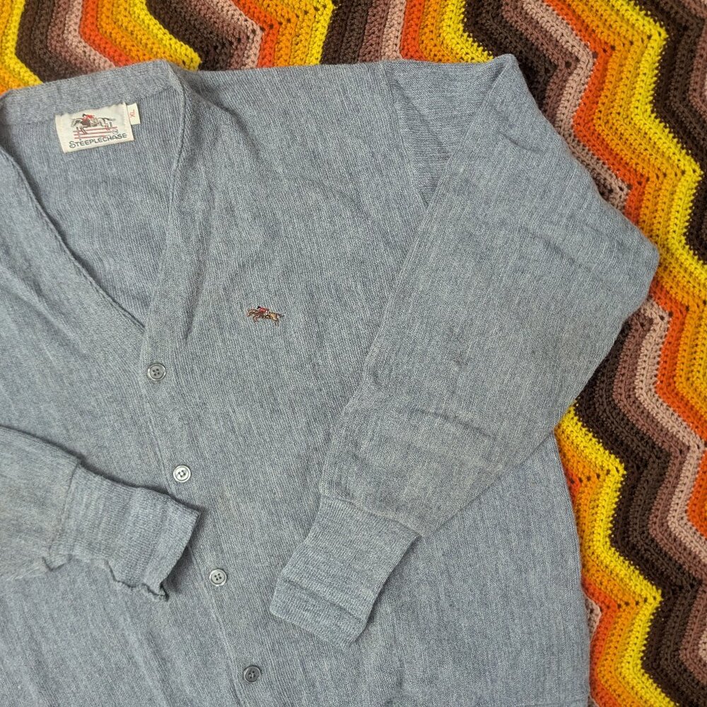 XL Vtg Steeplechase Knit Cardigan Sweater Men's Horse Racing Equestrian h178